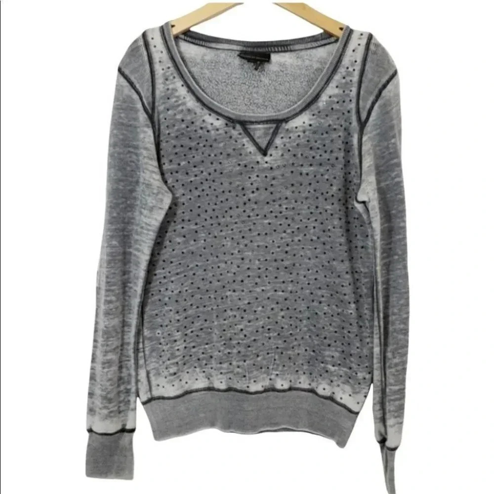 Jeans by Buffalo Sweatshirt Small Gray Burnout Studded Scoop Neck Pullover